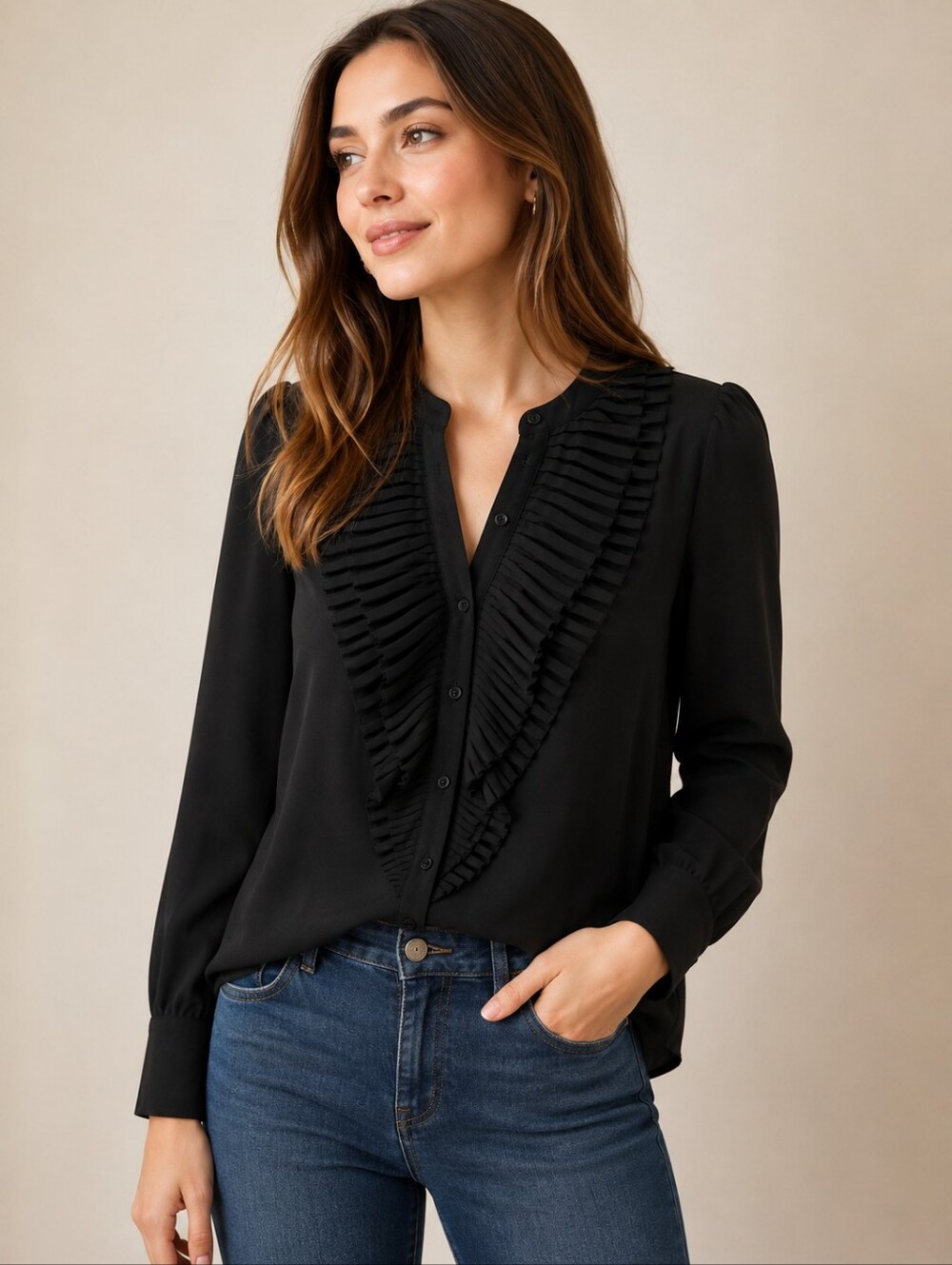 ❤️ NWT! ANN TAYLOR BLACK PLEATED RUFFLE BLOUSE / TOP, XXSP